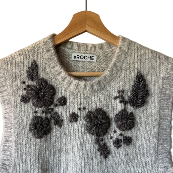 St. Roche Juniper Sweater Vest Heather Gray Size XS Floral Hand Embroidery Soft - Picture 12 of 16